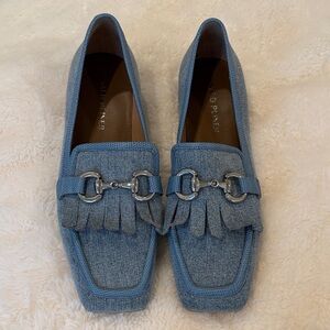 Donald J. Pliner Light Blue Denim Kiltie Loafers with Silver Hardware
